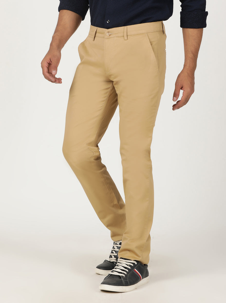 Khaki Solid Slim Fit Casual Trouser | Greenfibre