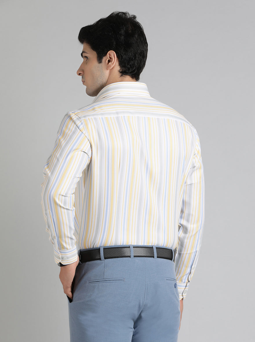 Light Yellow Striped Slim Fit Formal Shirt | Greenfibre