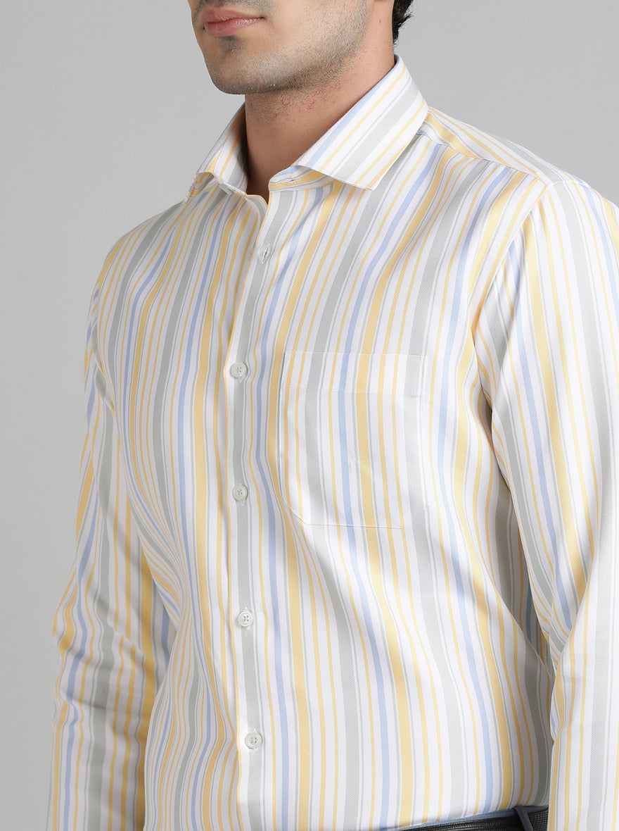 Light Yellow Striped Slim Fit Formal Shirt | Greenfibre