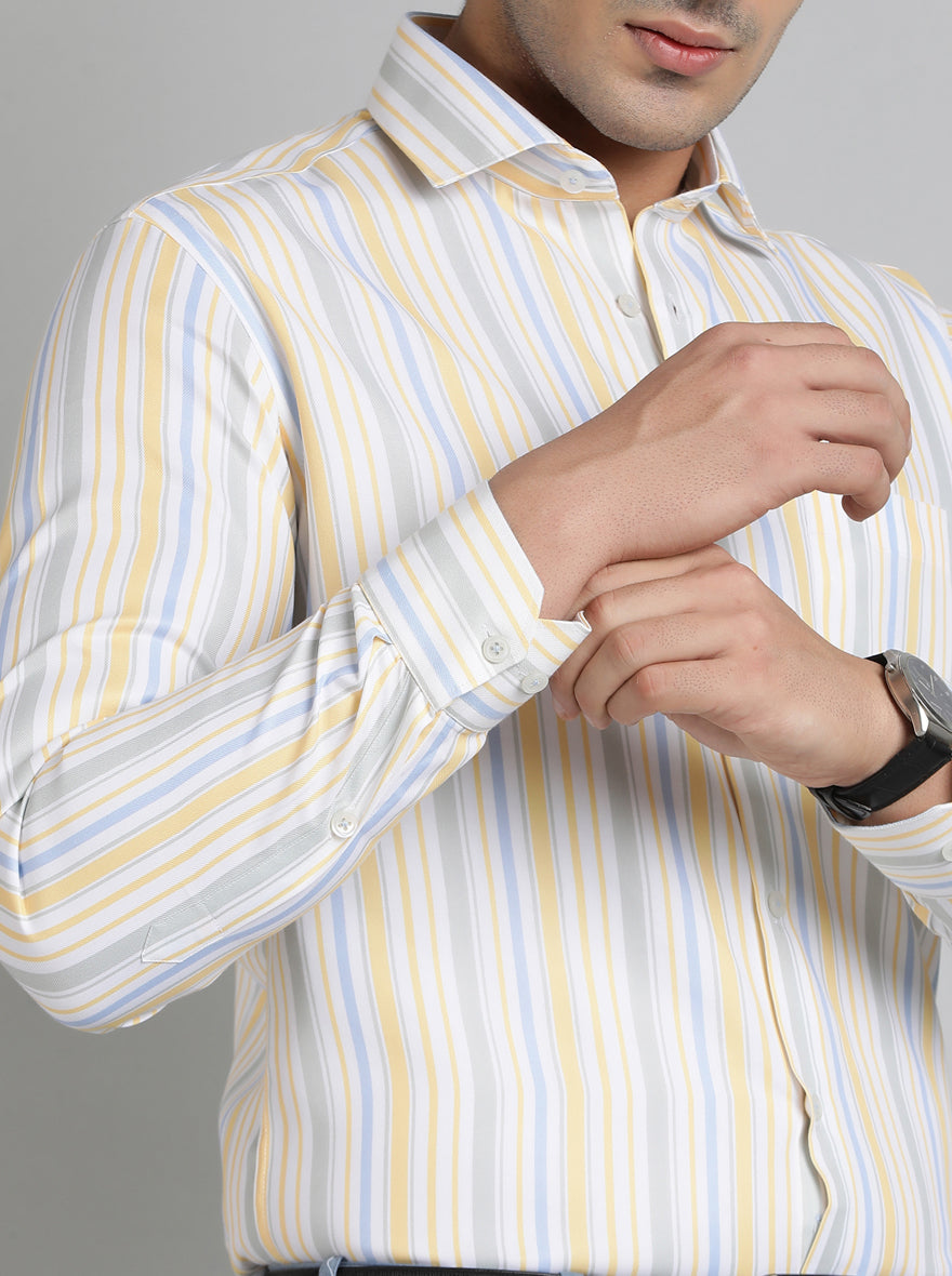 Light Yellow Striped Slim Fit Formal Shirt | Greenfibre