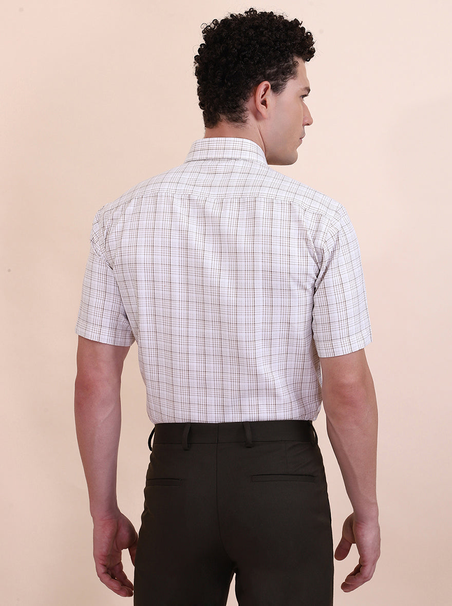 White & Fawn Checked Regular Fit Formal Shirt | Greenfibre