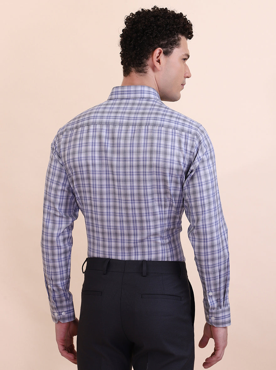 Grey & Blue Checked Regular Fit Formal Shirt | Greenfibre