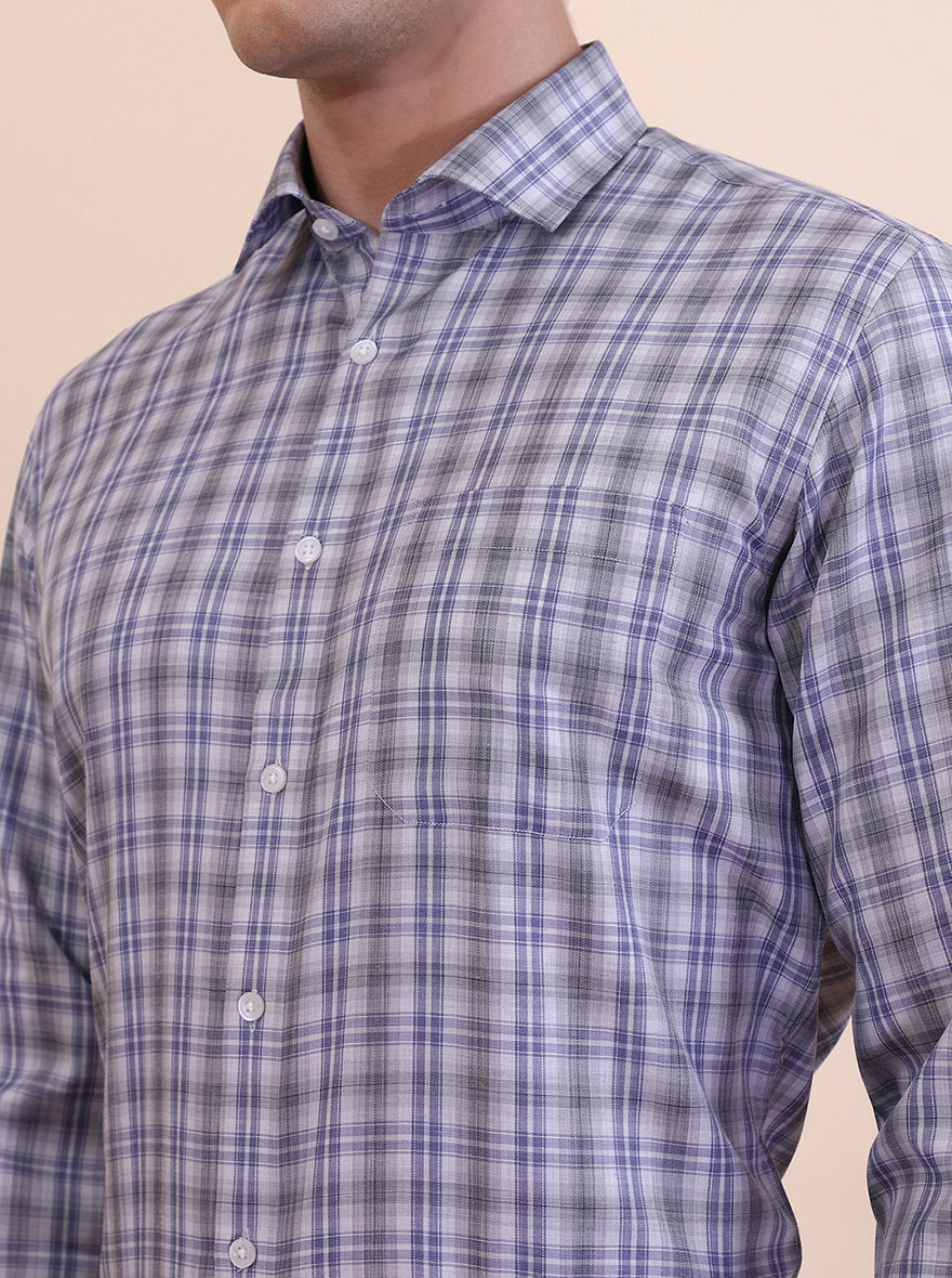 Grey & Blue Checked Regular Fit Formal Shirt | Greenfibre