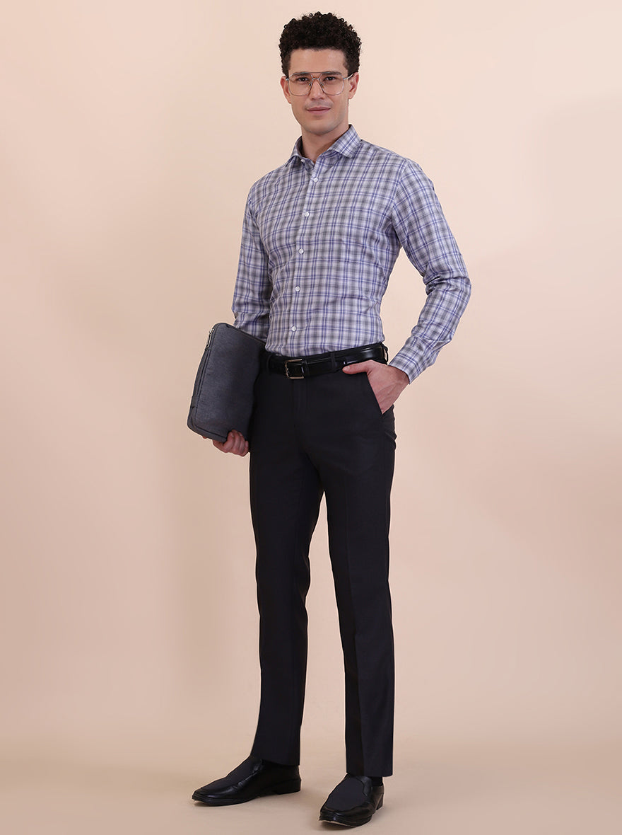 Grey & Blue Checked Regular Fit Formal Shirt | Greenfibre