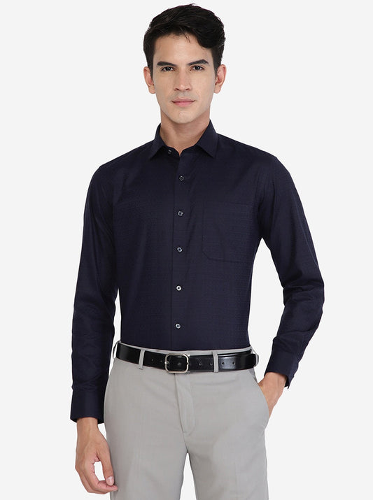 Navy Blue Solid Slim fit Party Wear Shirt | Greenfibre