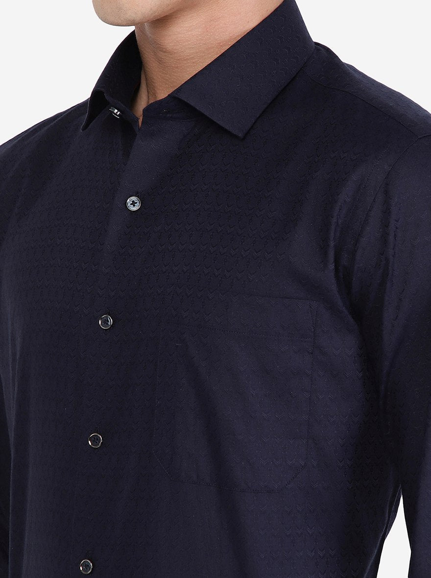 Navy Blue Solid Slim fit Party Wear Shirt | Greenfibre