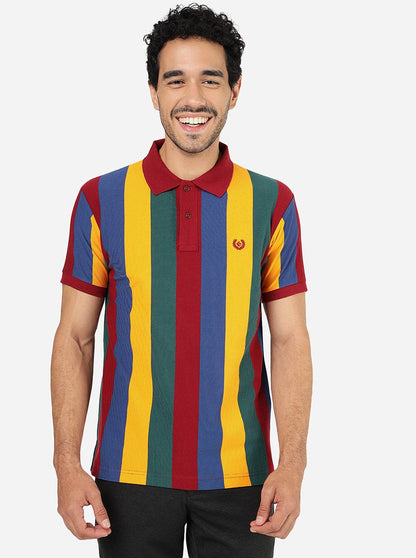 Multicolor Striped Slim Fit Polo T-Shirt | Greenfibre