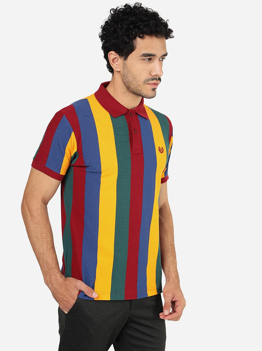 Multicolor Striped Slim Fit Polo T-Shirt | Greenfibre