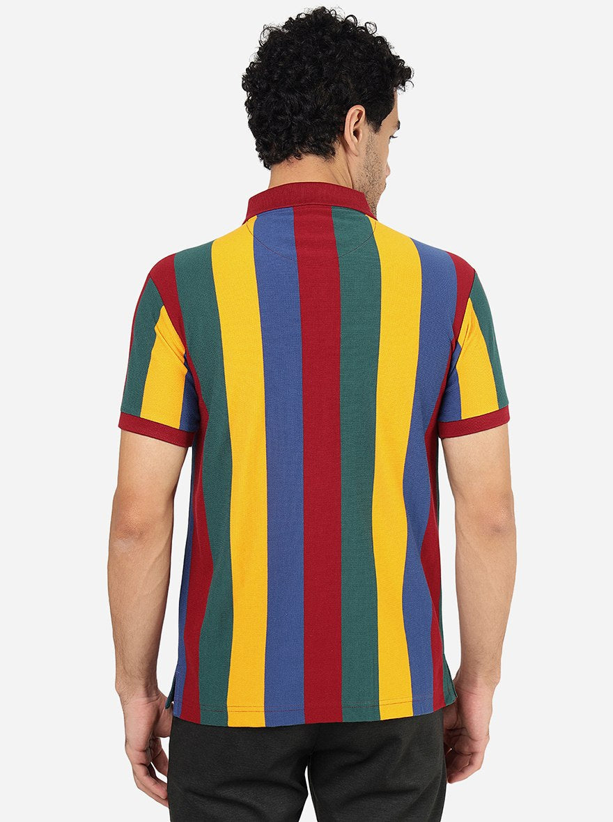 Multicolor Striped Slim Fit Polo T-Shirt | Greenfibre