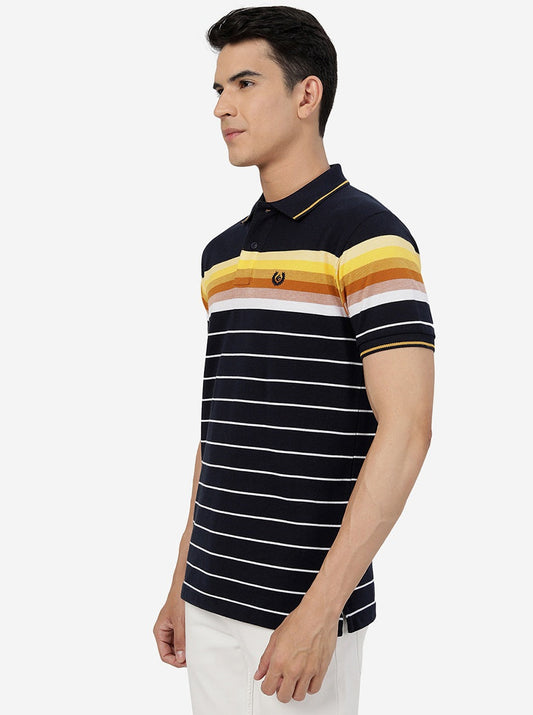 Multicolor Striped Slim Fit Polo T-Shirt | Greenfibre