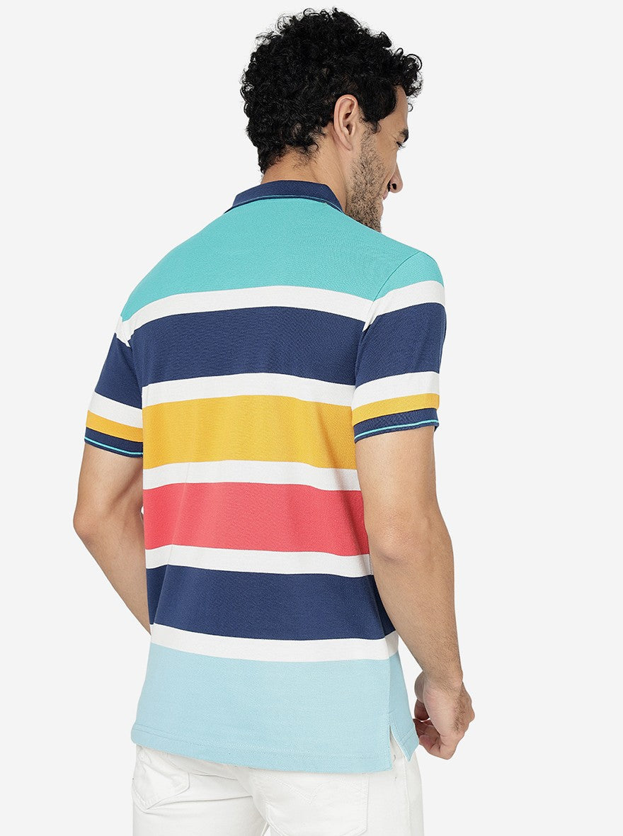 Multicolor Striped Slim Fit Polo T-Shirt | Greenfibre