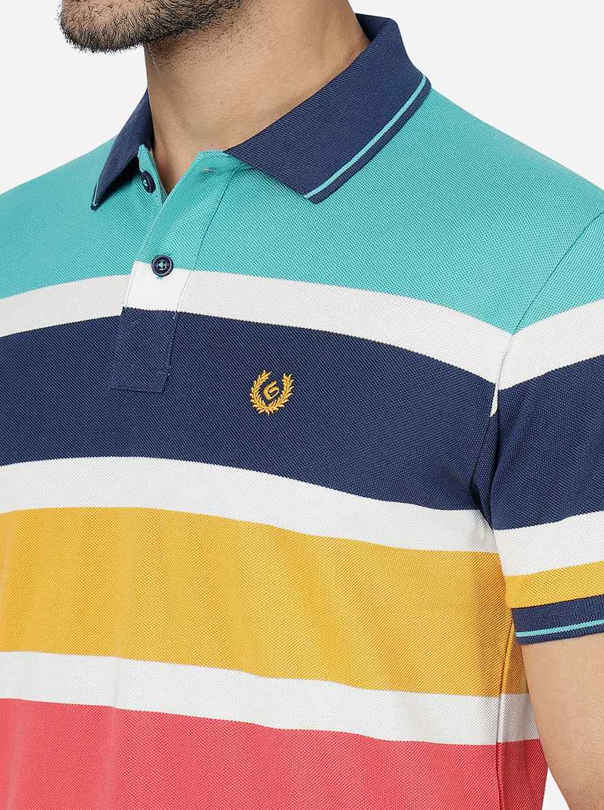 Multicolor Striped Slim Fit Polo T-Shirt | Greenfibre