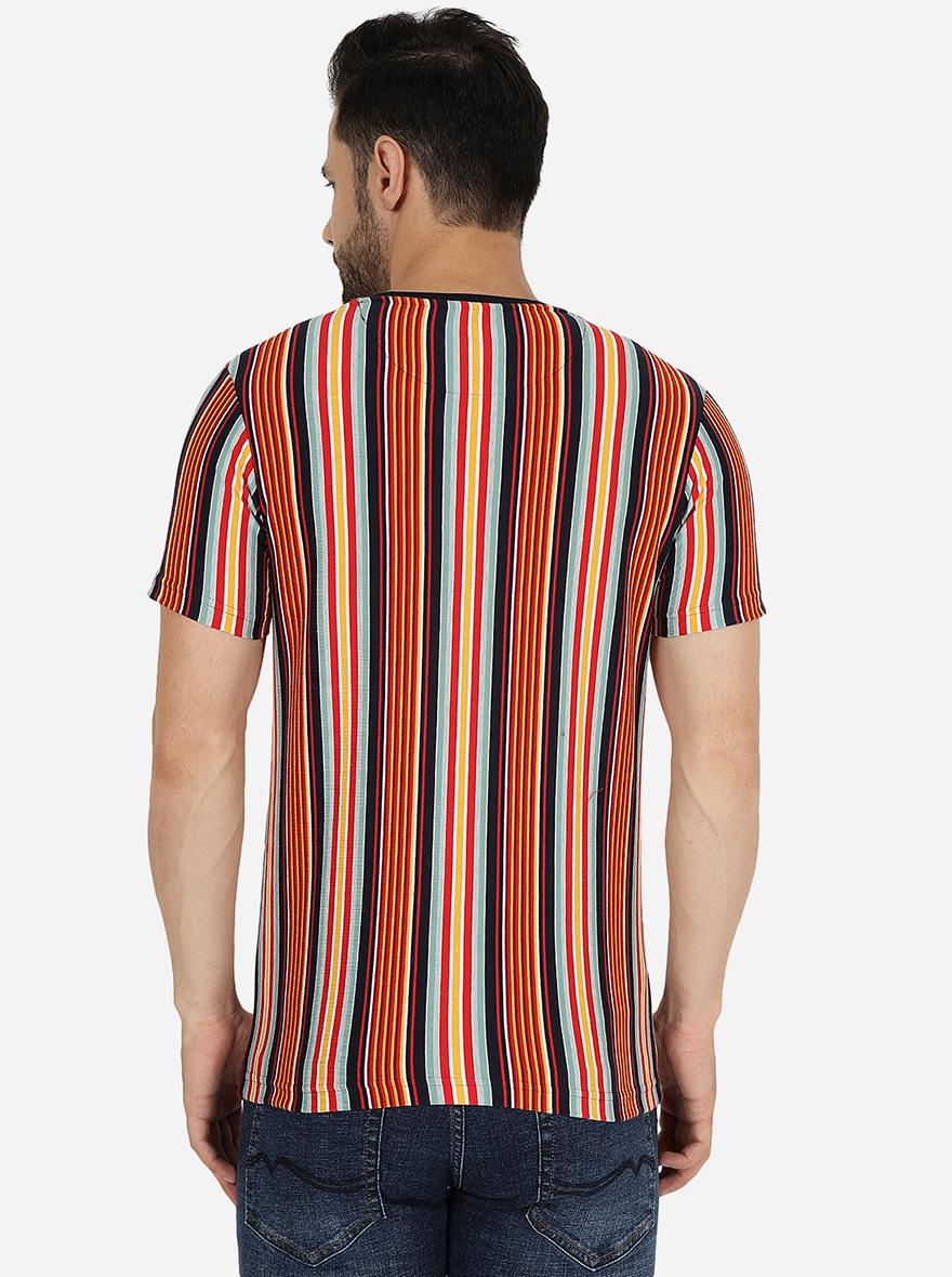 Red & Yellow Striped Slim Fit T-Shirt | Greenfibre