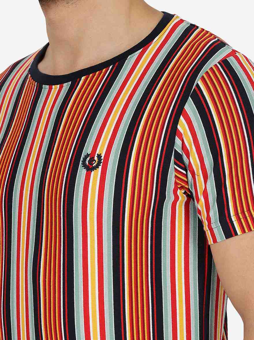 Red & Yellow Striped Slim Fit T-Shirt | Greenfibre