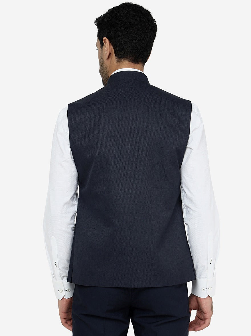 Navy Blue Solid Regular Fit Bandhgala Jacket | Greenfibre