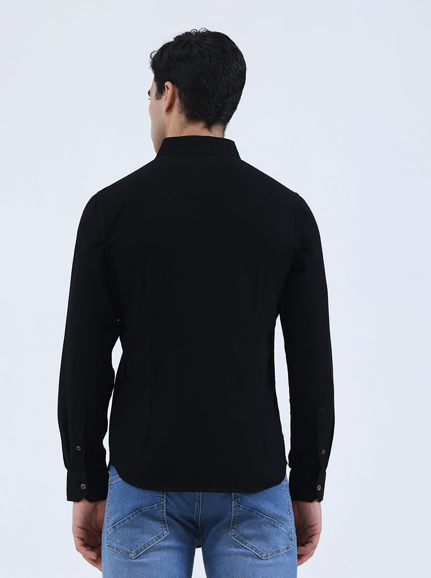 Black Solid Slim Fit Casual Shirt | Greenfibre