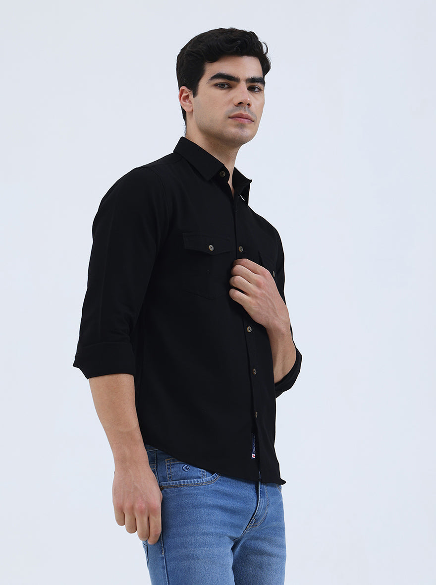 Black Solid Slim Fit Casual Shirt | Greenfibre