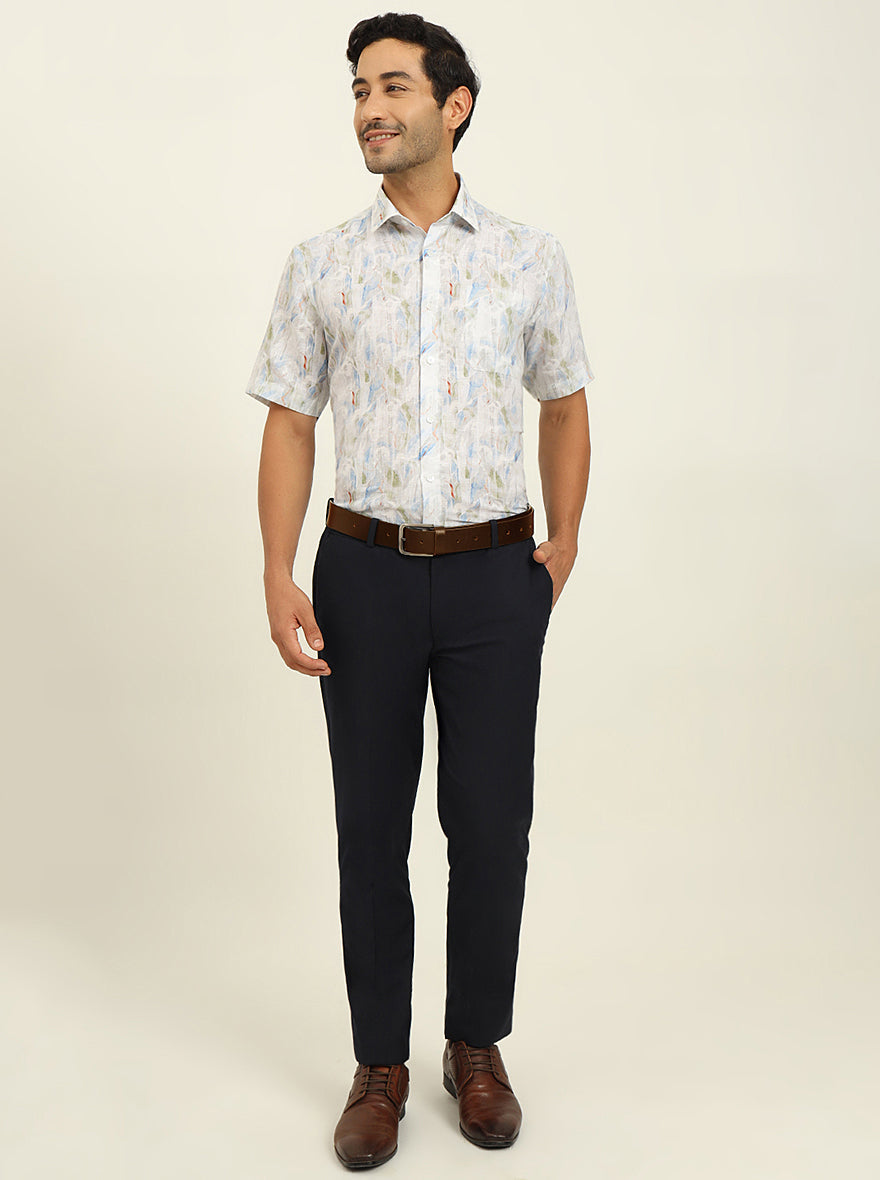 White Base Multi Printed Regular Fit Formal Shirt | JadeBlue