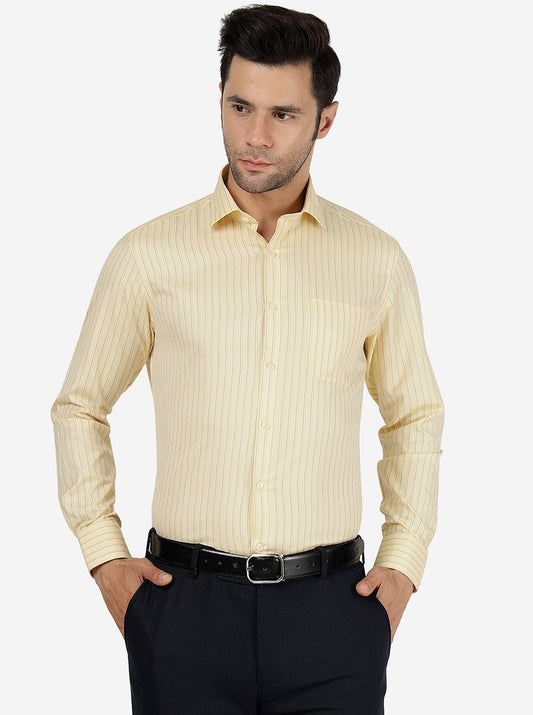 Yellow Striped Slim Fit Formal Shirt | Greenfibre