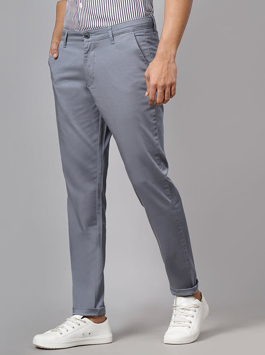 Light Grey Dobby Neo Fit Casual Trouser | Greenfibre