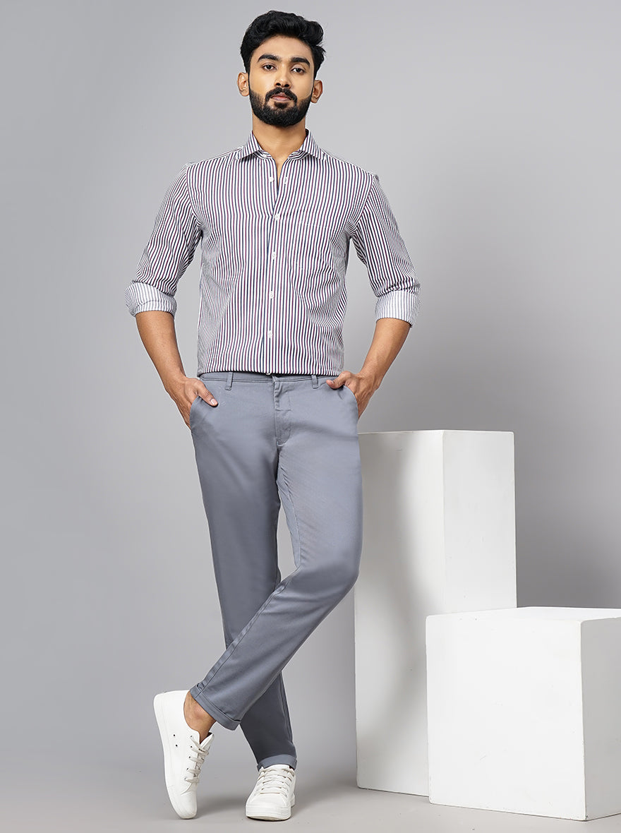 Light Grey Dobby Neo Fit Casual Trouser | Greenfibre