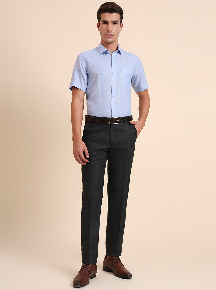 Grey Solid Slim Fit Formal Trouser | GreenFiber