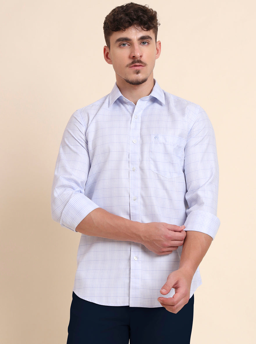 Blue Checked Smart Fit Semi Casual Shirt | Greenfibre