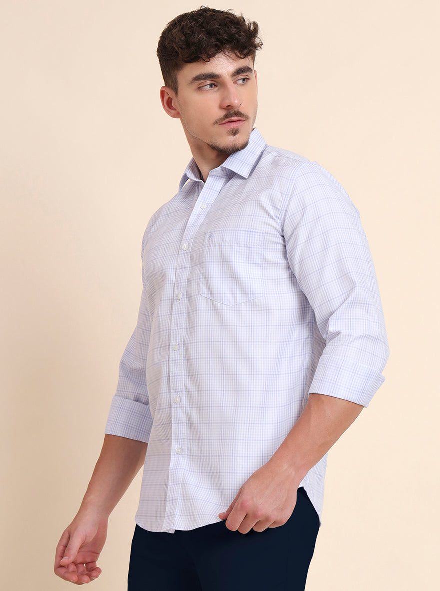 Blue Checked Smart Fit Semi Casual Shirt | Greenfibre