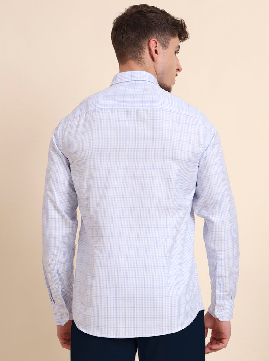 Blue Checked Smart Fit Semi Casual Shirt | Greenfibre