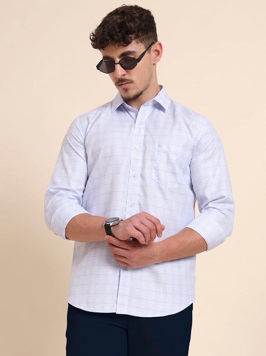 Blue Checked Smart Fit Semi Casual Shirt | Greenfibre