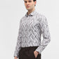 White & Grey Printed Slim Fit Party Wear Shirt | Greenfibre