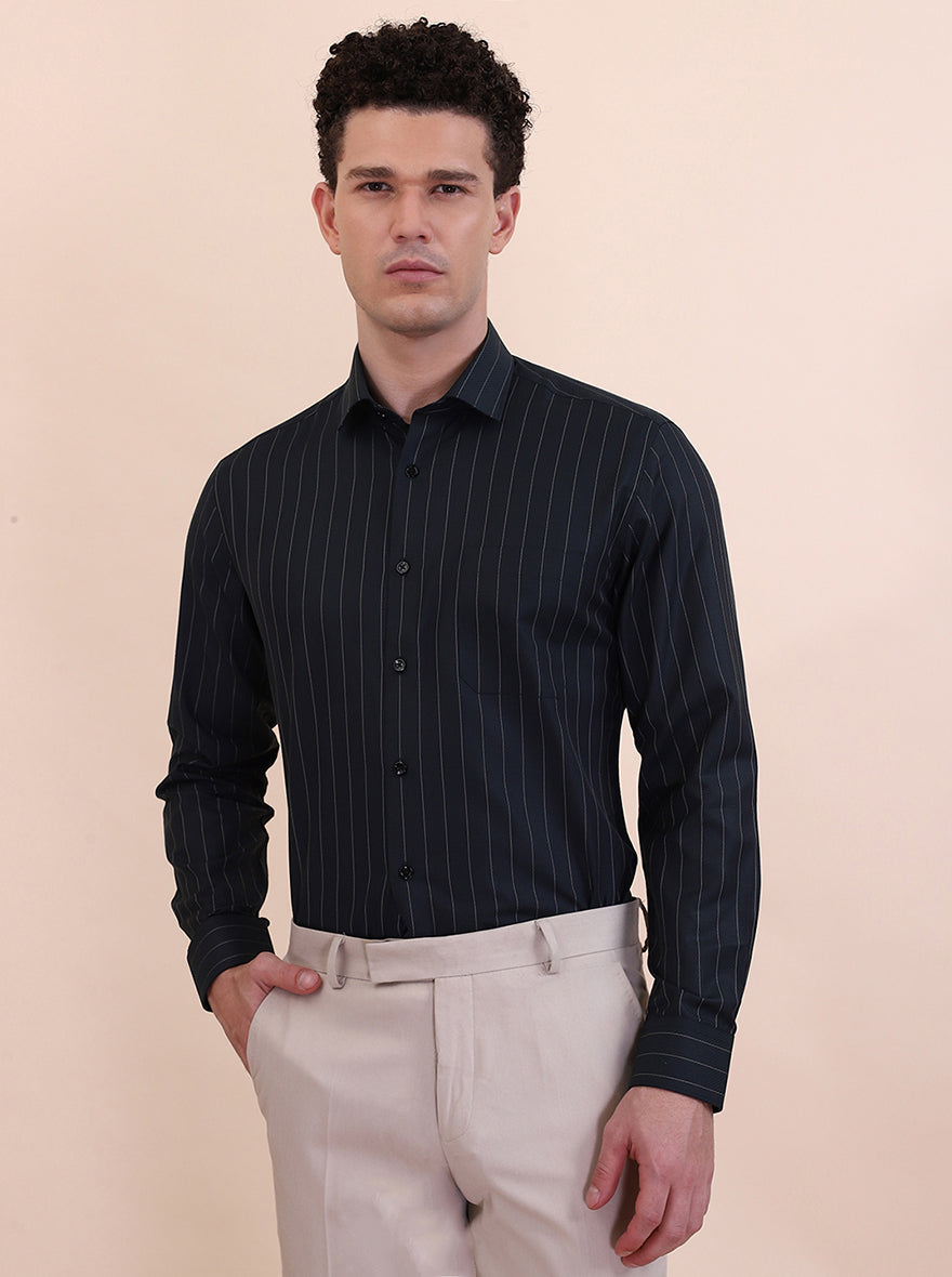 Green Striped Slim Fit Formal Shirt | Greenfibre