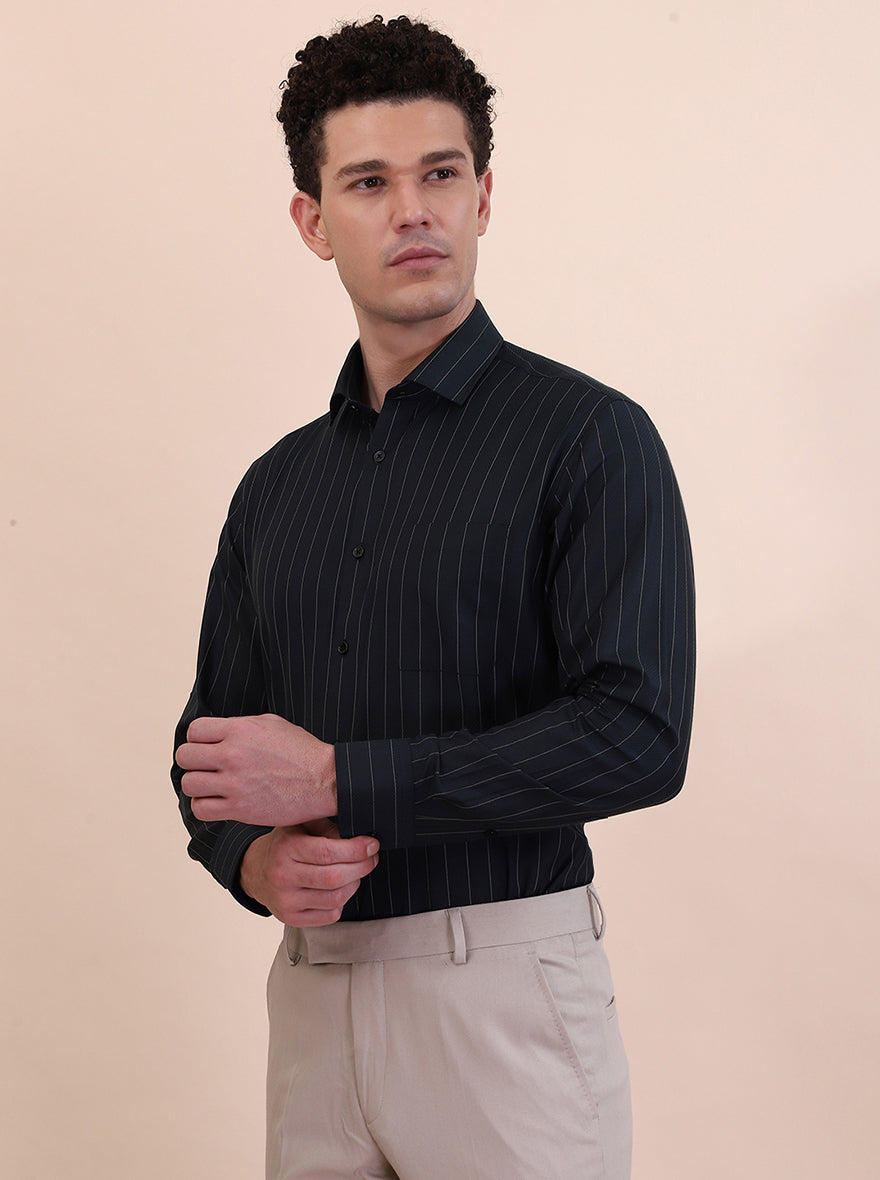 Green Striped Slim Fit Formal Shirt | Greenfibre