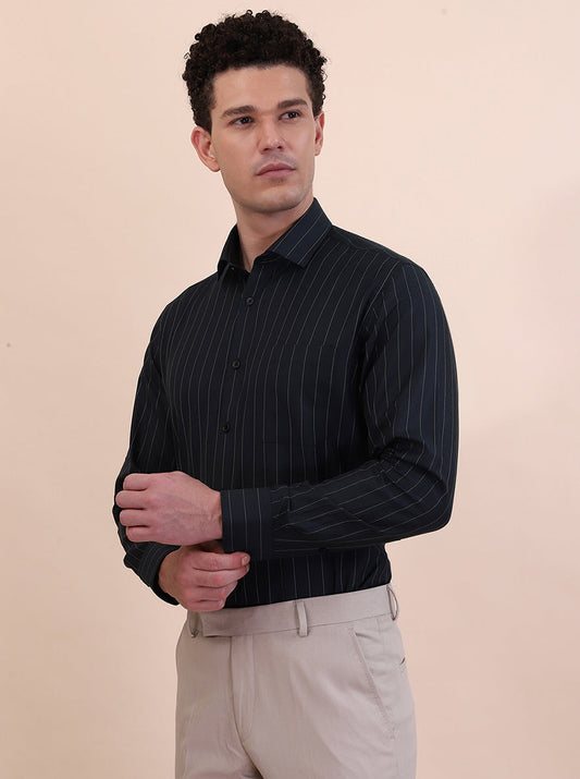 Green Striped Slim Fit Formal Shirt | Greenfibre