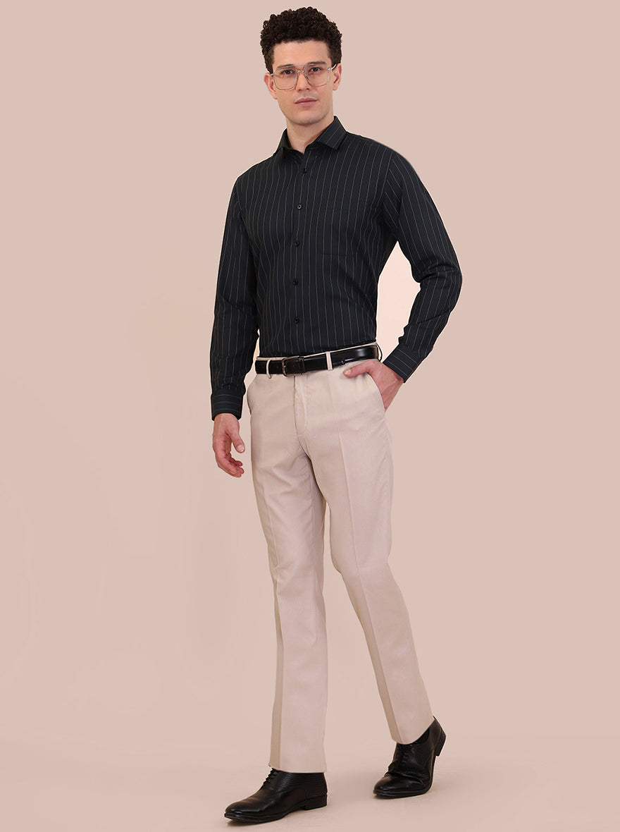 Green Striped Slim Fit Formal Shirt | Greenfibre