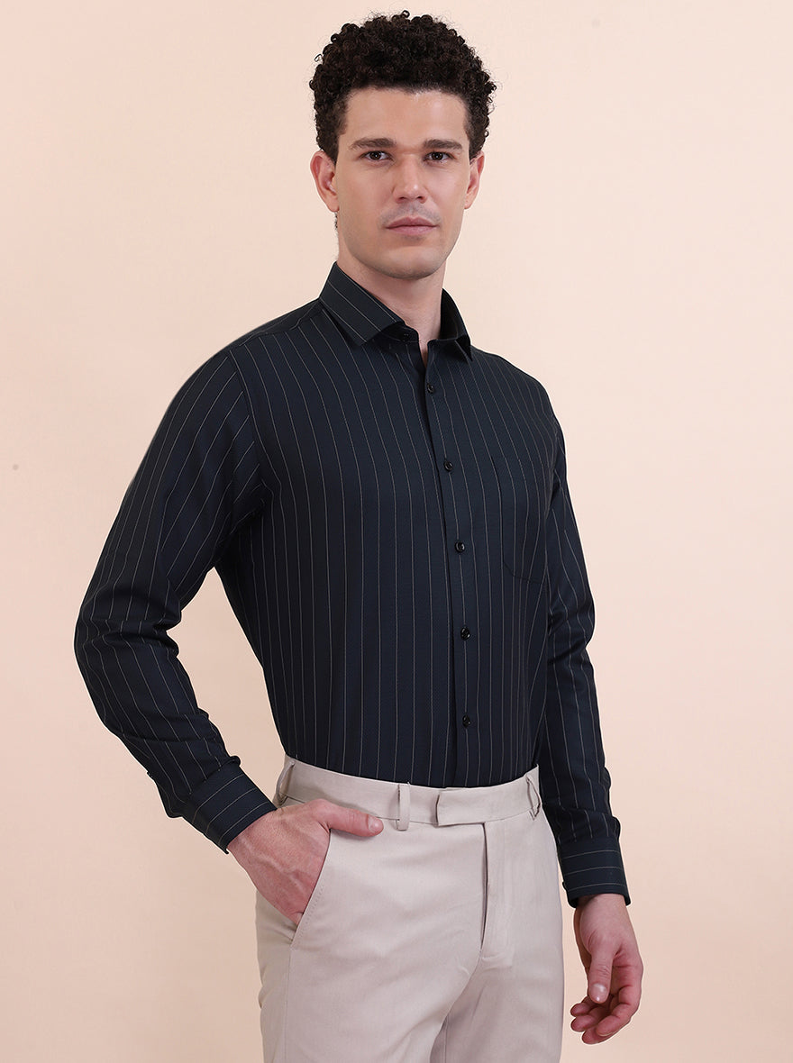 Green Striped Slim Fit Formal Shirt | Greenfibre