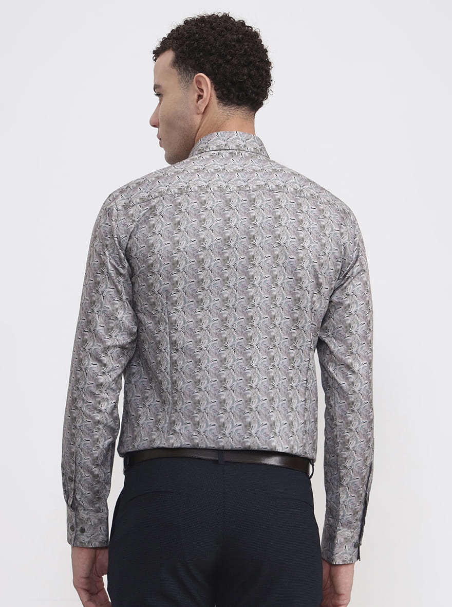 Green & Beige Printed Slim Fit Party Wear Shirt | Greenfibre