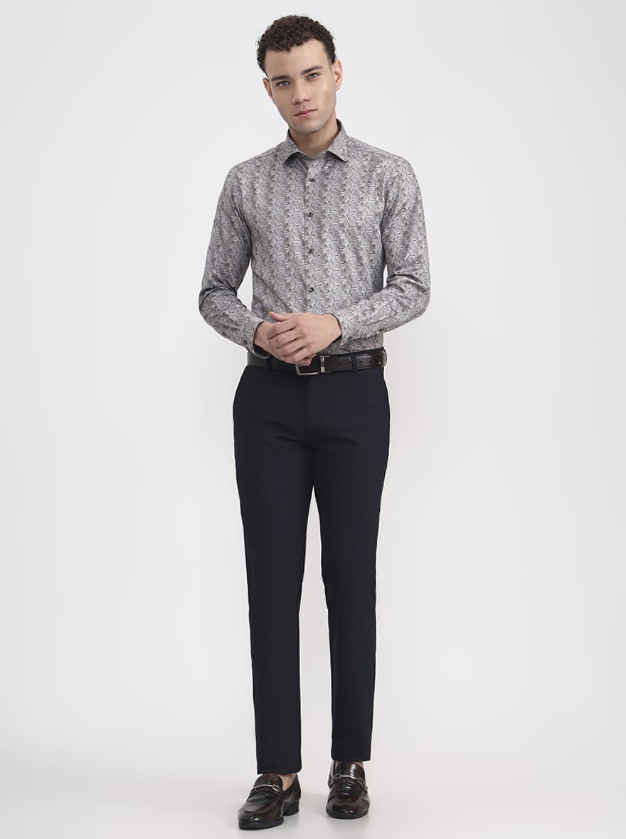 Green & Beige Printed Slim Fit Party Wear Shirt | Greenfibre