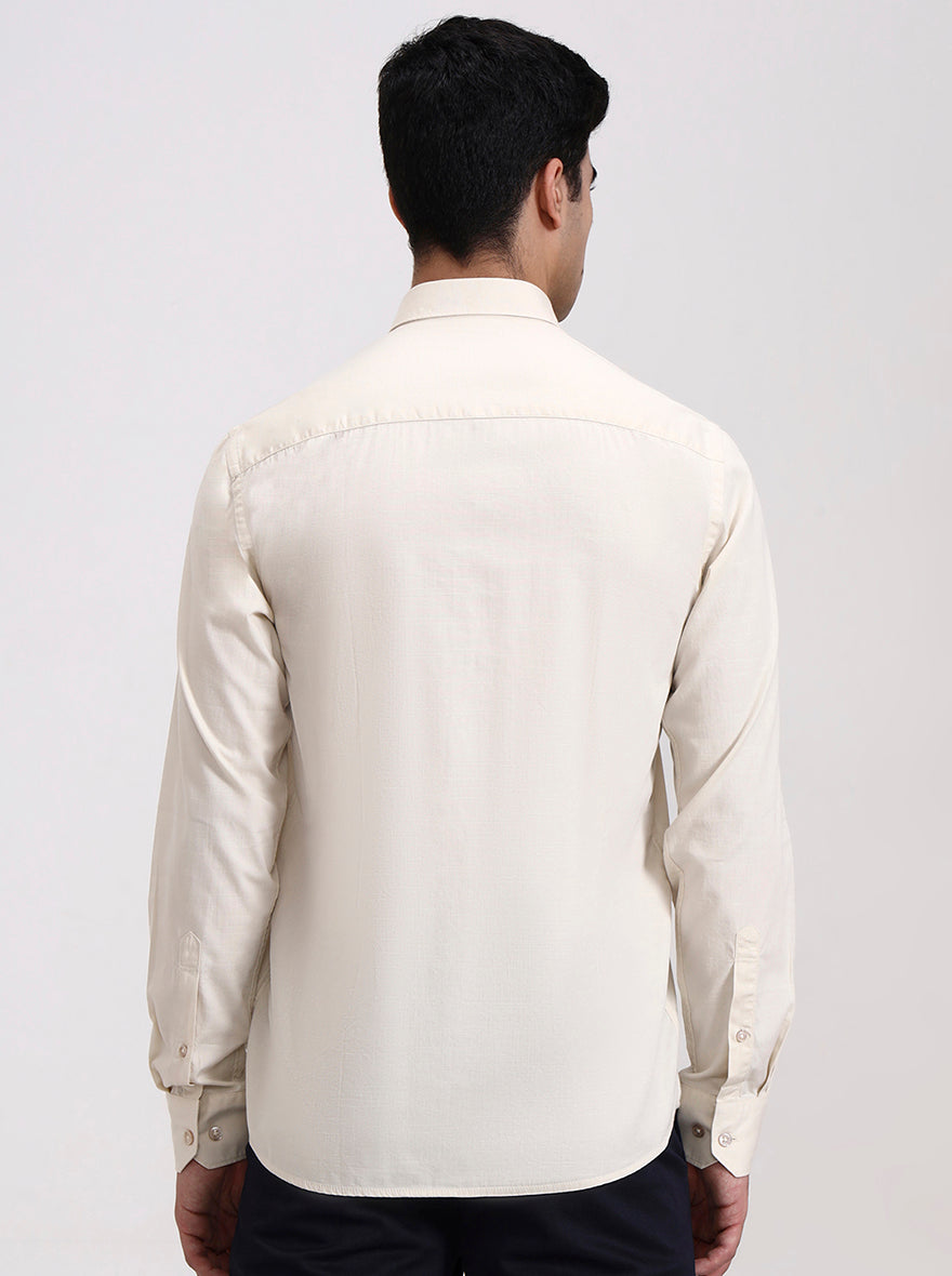 Beige Solid Slim Fit Semi Casual Shirt | Greenfibre