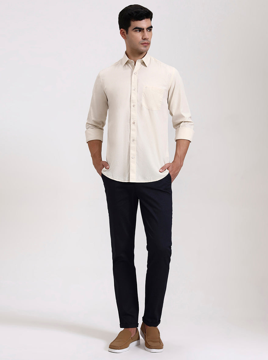 Beige Solid Slim Fit Semi Casual Shirt | Greenfibre