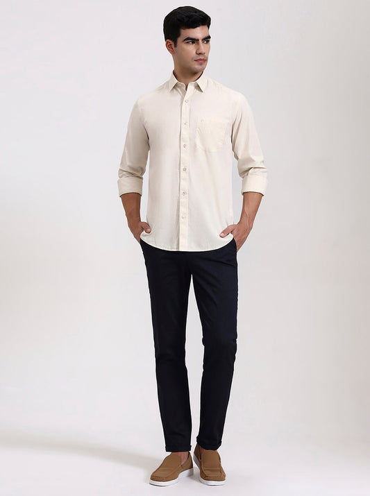 Beige Solid Slim Fit Semi Casual Shirt | Greenfibre
