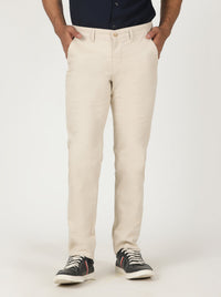 Cream Solid Slim Fit Casual Trouser | Greenfibre