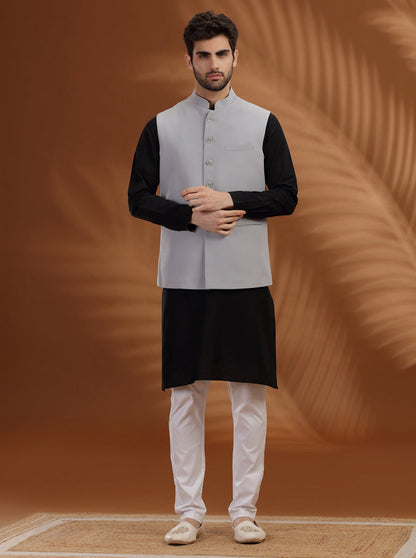 Light Grey Solid Waist Coat | Greenfibre