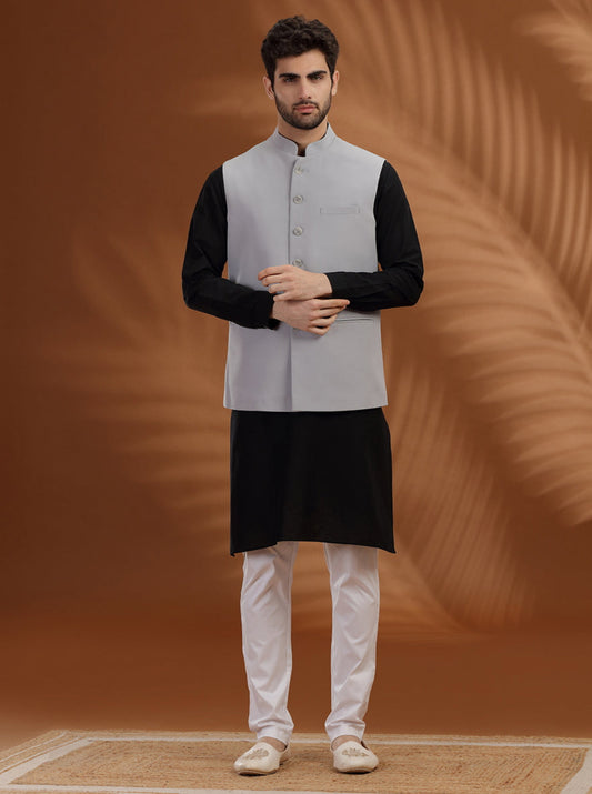 Light Grey Solid Waist Coat | Greenfibre
