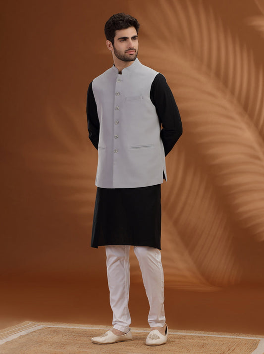 Light Grey Solid Waist Coat | Greenfibre
