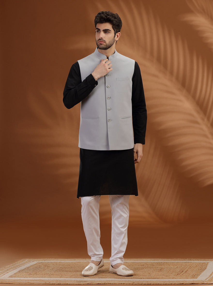 Light Grey Solid Waist Coat | Greenfibre