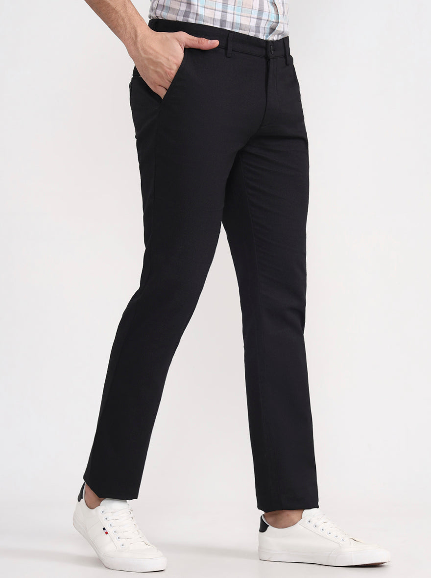 Black Solid Super Slim Fit Casual Trouser | Greenfibre