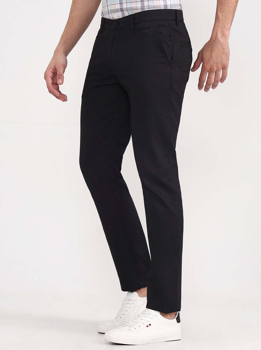 Black Solid Super Slim Fit Casual Trouser | Greenfibre