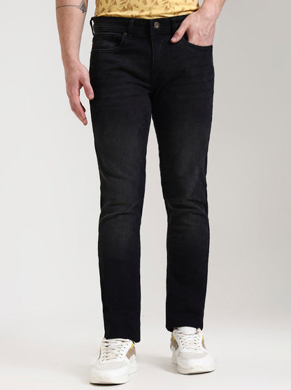 Charcoal Grey Washed Straight Fit Jeans | Greenfibre