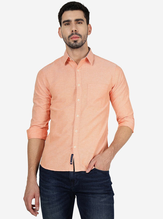 Orange Solid Slim Fit Casual Shirt | Greenfibre